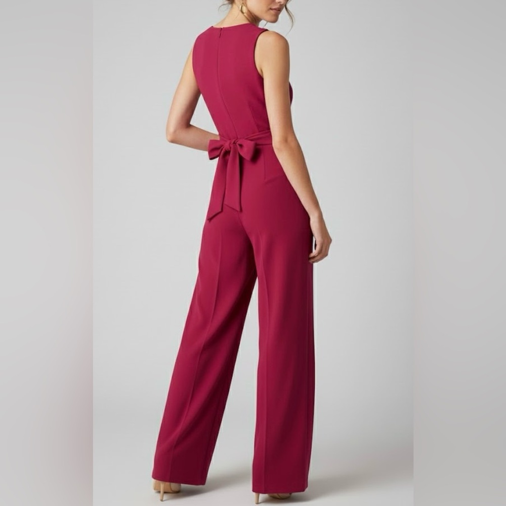 INC International Concepts Formal Red Jumpsuit with Waist Tie and Flowy Leg Slit - Picture 3 of 7